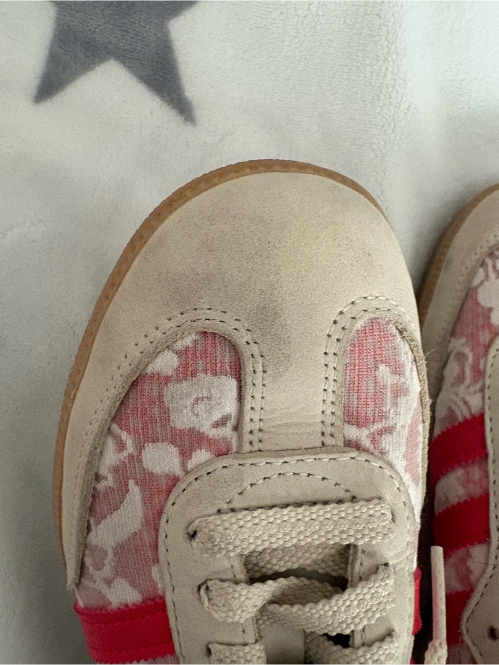 adidas Beige and Hot Pink Floral Liberty Lace-Up Sneakers - Picture 2 of 7